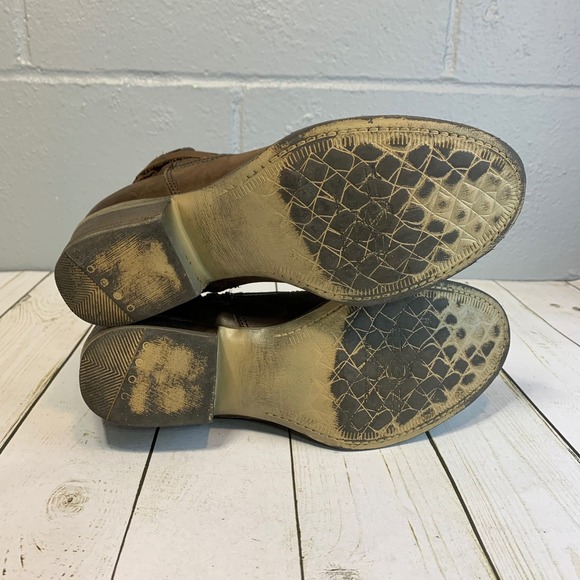 Circle G Women's Brown Leather Braided Ankle Boots Side Zip Block Heel 7.5M - Picture 5 of 9